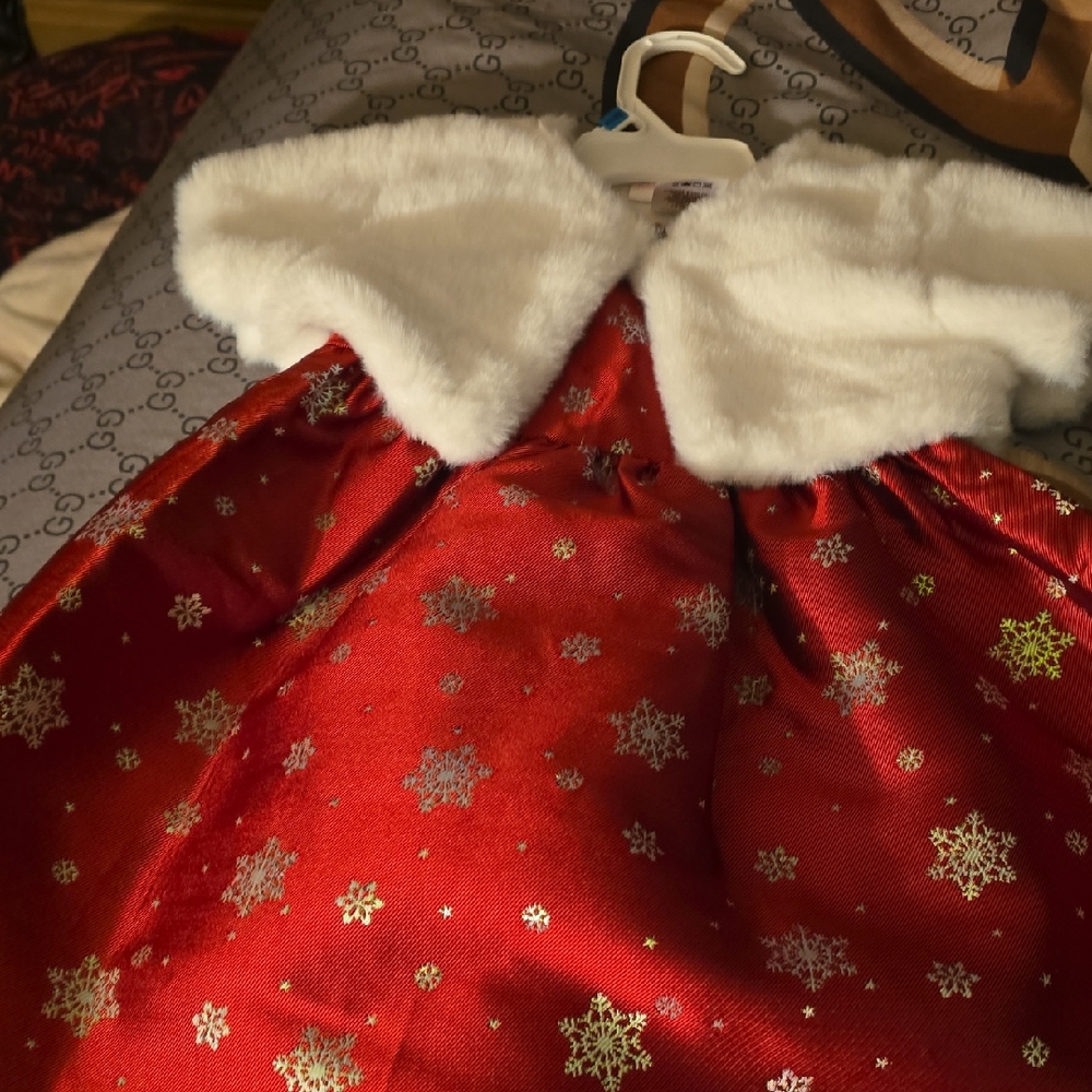 Bonnie Baby Red and White Cape with Festive Snowflake Design